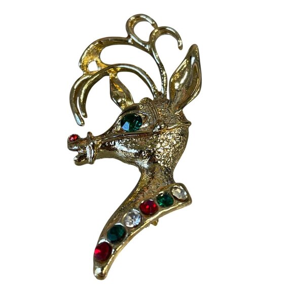 Vintage Gold-Tone Reindeer Brooch With Rhinestone Accents - Picture 2 of 4